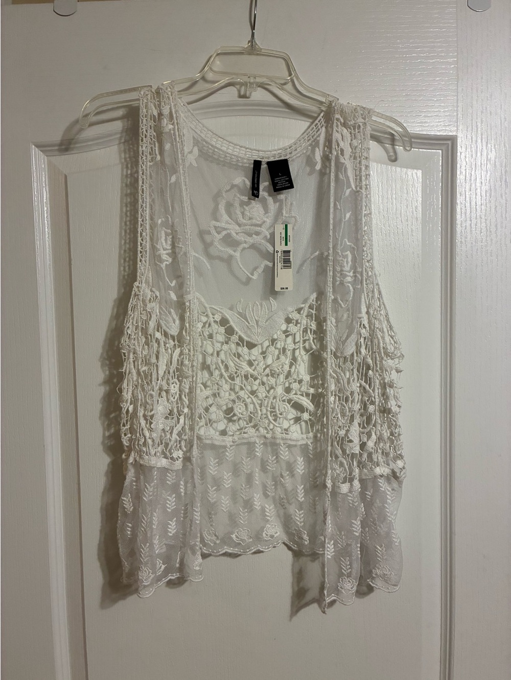 NWT Boho Lace White Crochet Vest